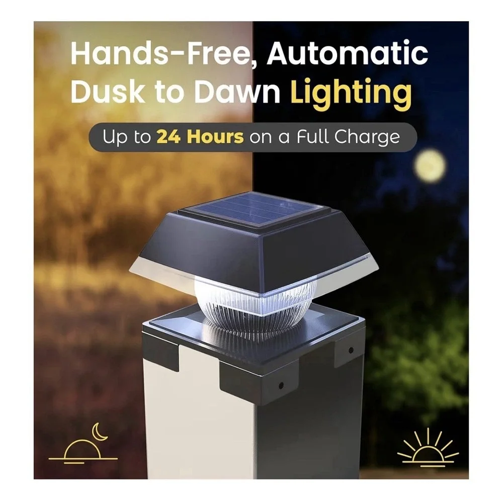 BRIGHTICONIC Solar Post Cap LED Light 2 Pack Black 120 Lumen Dual Mode IP65 New